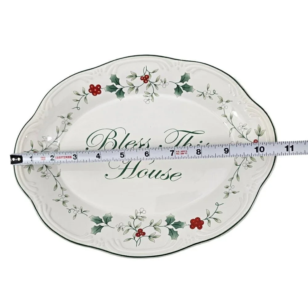 Pfaltzgraff Winterberry Oval Ceramic BLESS THIS HOUSE Holly Platter Plate